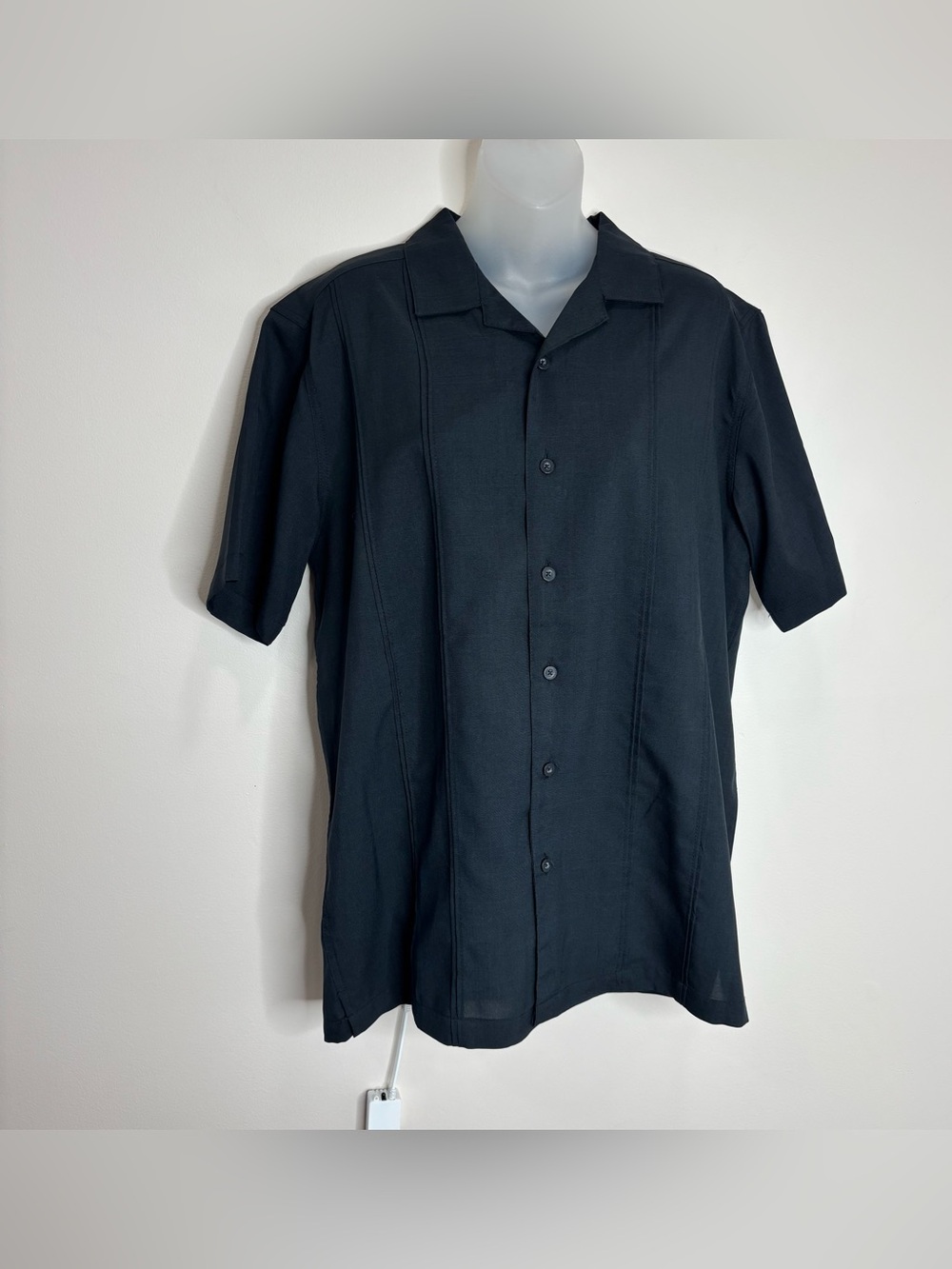 Haggar Black Short Sleeve Casual Button Down Shirt office workwear medium